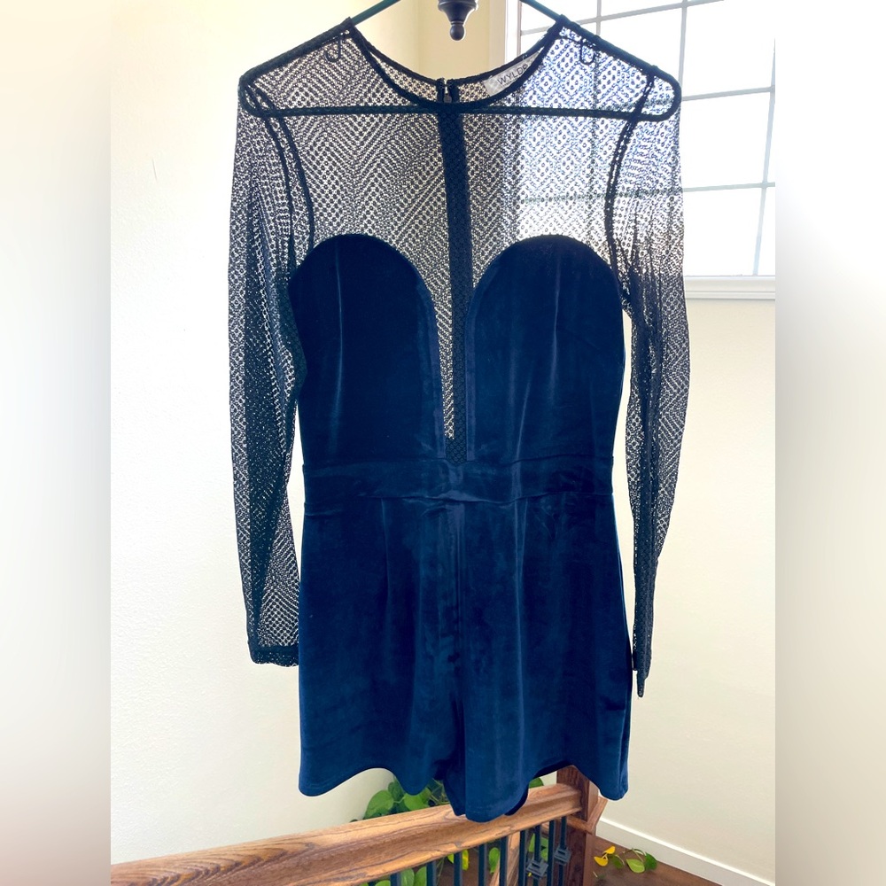 Purple and black velvet with sheer back romper size L